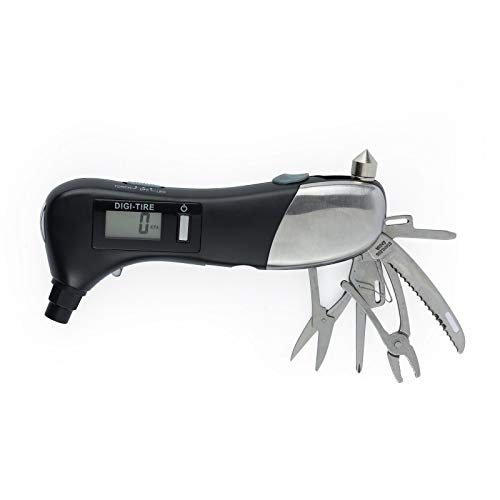 Tyre Pressure Gauge Stainless Steel Car Tire Pressure Gauge LED Outdoor Flashlight Digital Tire Pressure Gauge Use for All Vehicles Digital Tyre Pressure Gauge (Color : Black, Size : One Size)