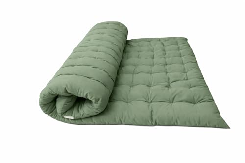 Image of ATOOTFUSION Soft Cotton Quilt | Foldable Light Weight Filled Single Firm Cotton Quilt Mattress| Gadda (Solid Coloured, 2 Sleeping Capacity, 5 x 6 ft or 72 x 60 Inches Queen) (Sage Green)