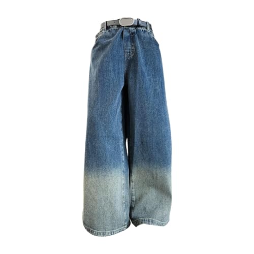 Girls Baggy Jeans Trousers Streetwear Elastic Waist Wide Leg Denim Pants Kids Casual Cargo Pants with Pockets Clothes