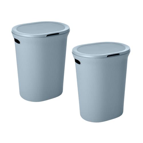 Image of Superio Ribbed Collection - Decorative Plastic Laundry Hamper with Lid and Cut-Out Handles, Blue (2 Pack) Basket Organzier for Bedroom Bathroom College Dorm Room 40 Liter