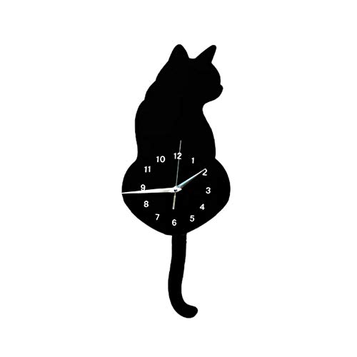 TOPFAY - Reloj de Pared Creativo con diseño de Gato, de acrílico y Cola de tiburón, silencioso, para salón, Dormitorio, Cocina o decoración del hogar, Color Blanco