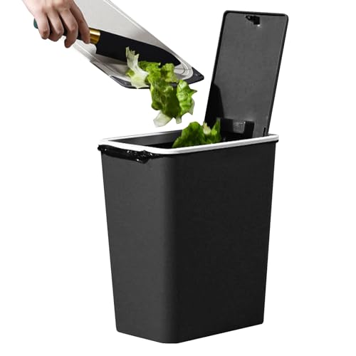 Cubo de basura de 13L con tapa a presión papelera blanca rectangular para baño y cocina