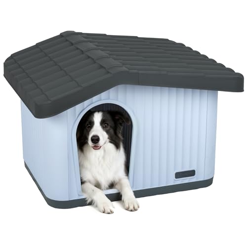 VOUNOT® Katzenhaus & Hundehütte Indoor Outdoor, Winterfest und Wetterfest, schräges Dach, mit Belüftung und rutschfesten Füßen, Haustierhaus für Katze, Hund und Kaninchen, 75 x 63 x 51 cm, Weiß