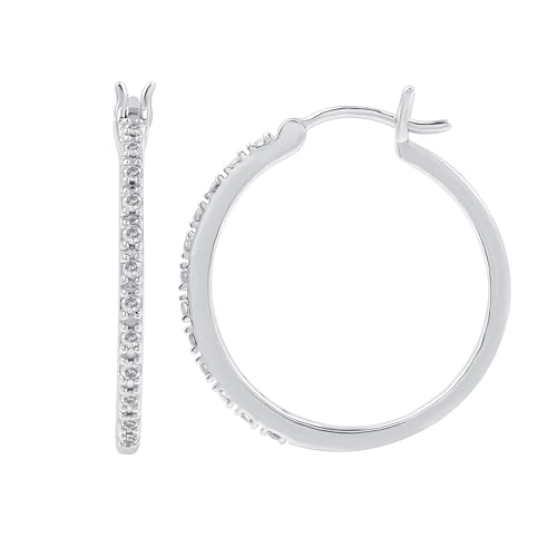 GILDED Sterling Silver Hoop Earrings for Women with Natural-Cut Genuine Diamonds, Click Top Earring Set, 0.25 Carat Total Weight, Sterling Silver Stud Earrings, Love Knot Post Studs Set 1/10 carat Total Weight, Elegant Gift Box Included3