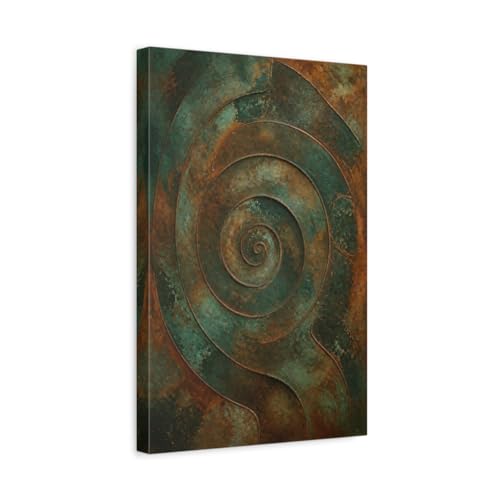 Impression sur toile spirale abstraite décoration salon bleu canard bronze 30x45