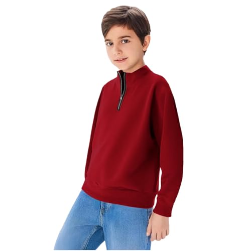Boys Half Zipper Sweatshirts Cute Trendy Fall Pullover Tops for Youth Long Sleeve Sweater Workout School Sport Clothes Red4