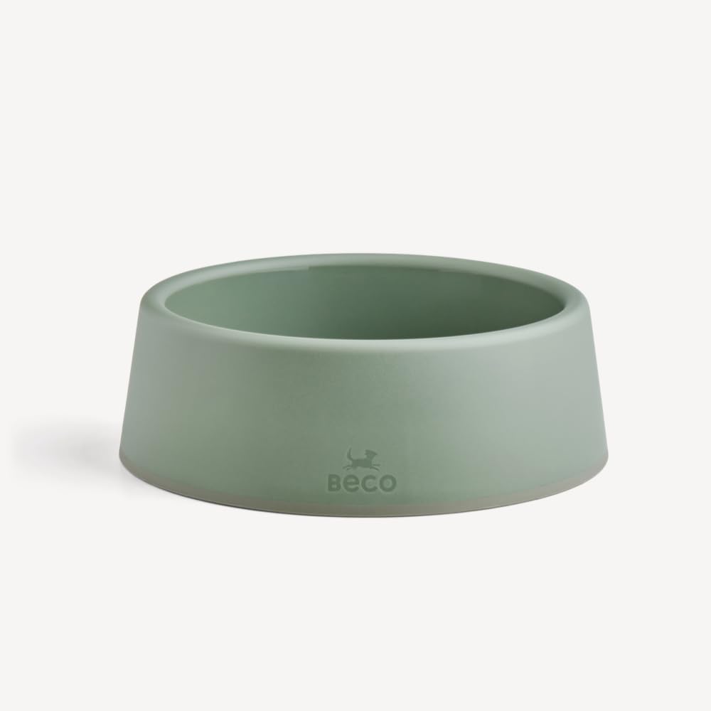 Beco Cuenco para Perros – Cuenco Estable para Alimentos y Agua, plástico Reciclado, Base de Goma Antideslizante, Verde Oliva, Grande