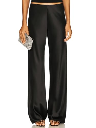 Skrtimory Women's Satin Wide Leg Dress Pants Hidden Elasticized Waistband Silk Casual Long Flowy...