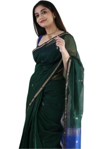 Image of Flosive inchGrand Festive Green Banarasi Jacquard Cotton Saree with Premium Zari Work inch