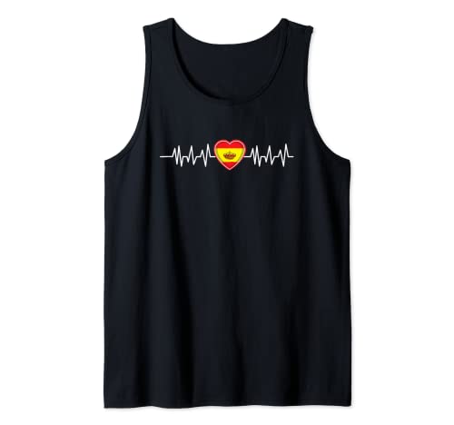 Spain Heartbeat Pulse Spain Flag I Love Spain Camiseta sin Mangas