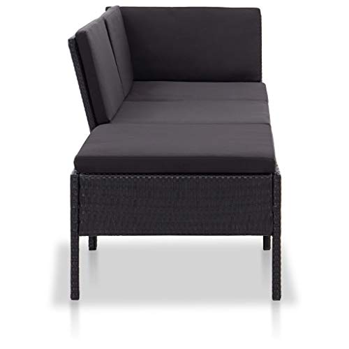 Tidyard Lounge Sofa Gartensofa 3-Sitzer Gartenbank Rattan Gartenmöbel Set Balkon Couch balkonmöbel Loungemöbel für Garten Terrasse, 3 teilig Schwarz typ-2 – Bild 4