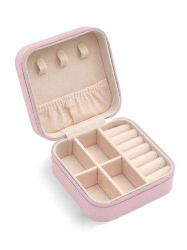 Image of Cortina Small Pu Leather Jewellery Organiser Box | Portable Travel Jewelry Storage Case For Women & Girl - Ring, Pendant, Earring, Necklace, Bracelet - Pink