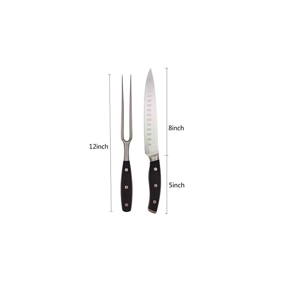 Carving Knife and Fork Set - with 8" Carving Knife &8" Straight Metal Fork Triple-Rivet German Steel Forged Kitchen Carving Set, Professional Meat Carving Knife Gourmet BBQ Tool Set