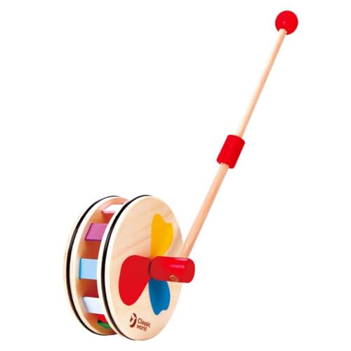 Classic World - Juguetes de madera, juguete para empujar Rainbow Roll, 53 cm, multicolor a partir de 12 meses