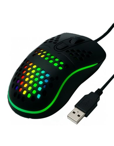 Mouse Gamer RGB, 1600 DPI, 4 Botões Design Colmeia com LED, USB para PC e Notebook, Preto Com Fio