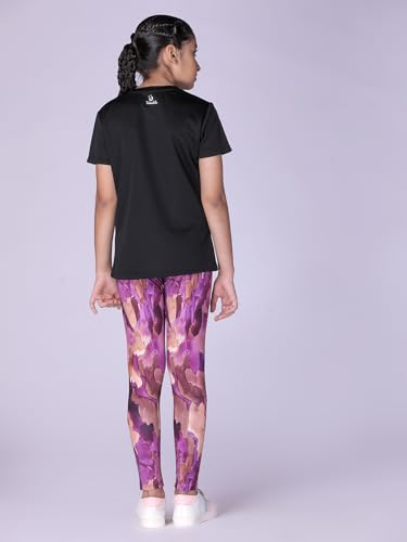 Image of Girls Active Sports Wear Solid Skinny Fit Leggings and T-shirt Polyester Set /Sets For Multi-Sports Gym Yoga Dance Gymnastics & Running(4 TO 14 YRS)
