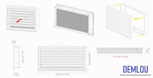 DEMLOU – Grille de Ventilation Aluminium 40 x 20 cm avec Pré-Cadre. – vue 4