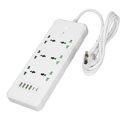 Extension Lead 6 Way Extension Socket 2Mtr, Multi Plug Extension Lead with 4 USB Slots | 2 Type C Plug Extension Sockets Power Strip | Wall Mountable Extension Cord with 2 Metre Cable for Home Office