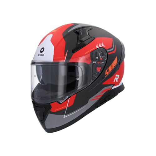 BI ESSE Casco de moto integral de fibra de carbono con visera parasol Casco de moto para hombres y mujeres Casco de equitación de moda, casco de moto off-road para adolescentes (Rojo, M)