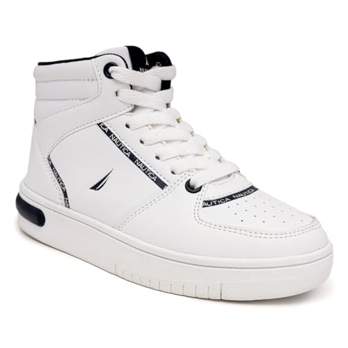Nautica Boys Girls High-Top Sneakers Lace-Up Trainers Basketball Style Shoes-Zigler Y-White,Size 3