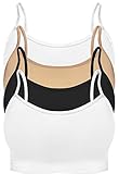 4 Pack Women's Seamless Wireless Half Cami Unpadded Bra Tops for Layering with Spaghetti Straps (2 Pieces White, 1 Piece Black, 1 Piece Nude, XX-Large)