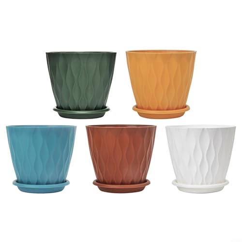 Pots de fleurs à motif ondulé rigide et soucoupe de drainage bleue - 3
