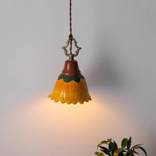 Lámpara colgante de cerámica naranja QYYZTQY con flor rural y casquillo G9 para dormitorio