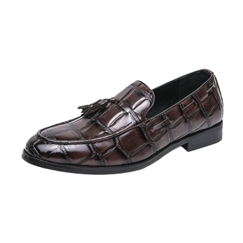 Loafers for Men Pointed Burnished Toe with Tassel Block Pattern Boat Shoes Slip Resistant Flexible Lightweight Outdoor Fashion Slip-on
