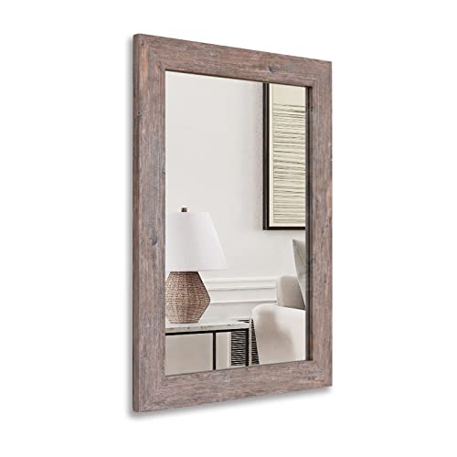 Image of Syndra Rectangular Mirror with Frame Rustic 20x28'' Wall Mounted Rustic Vanity Mirror with Large Wood Frame Farmhouse Bathroom Mirror, for Bedroom, Living Room, Entryway Wall Decor(Natural)