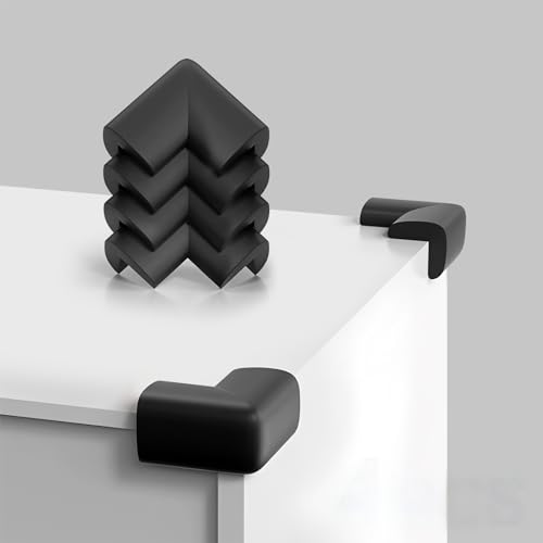 4-Pack NiceTCU L-Shaped Extra Thick Furniture Table Edge Protection Foam Baby Safety Bumper Guard for Fireplace, Table, Stairs, Cabinet(Black)