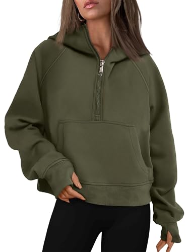Timuspo Sweat à capuche pour femme - Veste à capuche avec doublure en polaire - Fermeture éclair - Pullover d'hiver - Hauts pour femme, Vert armée., M