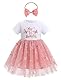 FYMNSI Baby Mädchen Mein Erster 1. Geburtstag Kleid Baumwolle Kurzarm Tutu Tüllkleid mit Schleife Stirnband Kleinkinder A-Linie Prinzessin Partykleid Fotoshooting Outfit Sommer Dunkelrosa 12-18 Monate