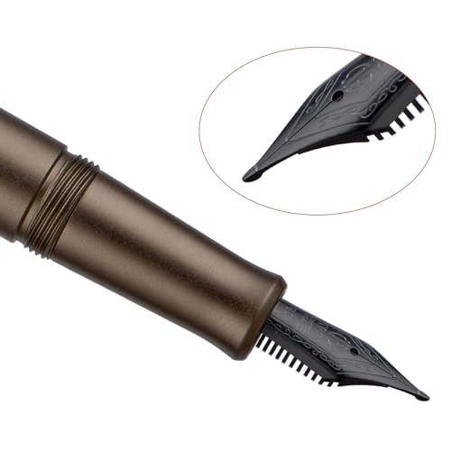 Image of Hongdian M2 Black Forest Mini Fountain Pen, Long Blade Nib & Sleek Shape Aluminium Short Pocket Travel Pen (Caramel Brown)