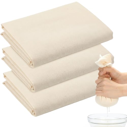 Hemiks 3 Pcs Cheese Cloths for Straining 50 x 50 cm Grade 100 Fine Muslin Cloths for Cooking Unbleached Reusable Cheesecloth Washable Cheese Cloth Filtering Juice Nut Milk Butter Tea Coffee