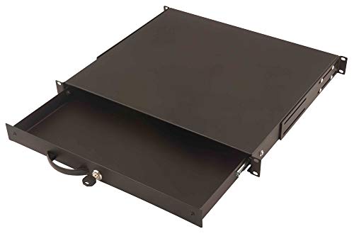 DIGITUS Schublade für Netzwerkschränke und Serverschränke - 19-Zoll - 1HE - Befestigung vorne und hinten - variable Einbautiefe - Dokumentenablage und Tastatureinschub - abschließbar - Schwarz