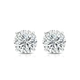 The Diamond Deal IGI Certified 3.00ct Carat Round Brilliant Lab-Grown Diamond 4-Prong Stud Earrings in 14k White Gold With Push Back Closure