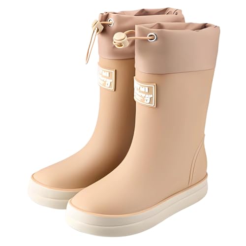 [SUAIARTCOLE] 長靴 レインブーツ キッズ レインシューズ 雨具 女の子 男の子 フード付き 防水ブーツ 子供 雨靴 軽量 柔らかい 滑り止め シンプル 可愛い 梅雨対策 雪遊び 通園 通学 アウトドア 男女兼用 15~23cm (ベージュ, 日本の靴のサイズ寸法, キッズ, 数値, 22.0 cm)