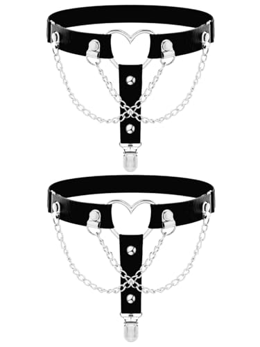 Thigh High Garter Belt Adjustable Rock Heart Gothic Leg Suspender Belts Rave Party Thigh Lingerie for Women(2 PCs)