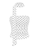 KIGRAD Women Y2k Polka Dot Mesh Crop Tube Top with Scarf Sleeveless Strapless Cute Fitted Ruched Bandeau Tank Shirts White