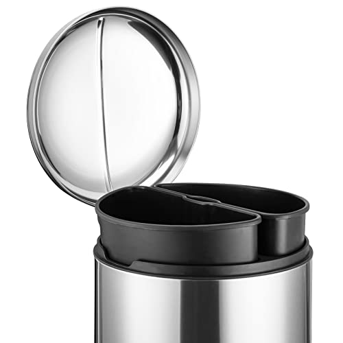 Image of GlowSol Dual Trash Can, 8 Gallon 30 Liter Kitchen Stainless Steel Double Trash Can and Recycling with Removable Inner Buckets and Foot Pedal, Dual Compartment Trash Can