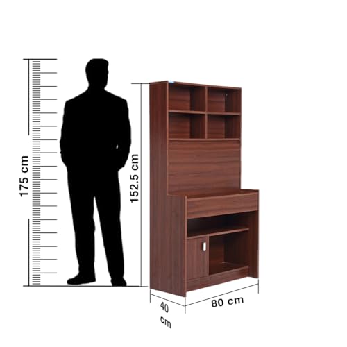 Image of Spacewood Study Table | 3 Year Warranty | Achiever |Study Desk with Storage, Study Table, Table with 4 Shelves and 2 Drawer Storage | Engineered Wood | Walnut Rigato