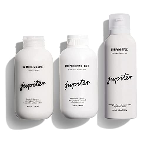 Jupiter Elevated Dandruff Shampoo, Dry Scalp Conditioner & Scalp Exfoliating Hair Mask Trio - For Dry, Oily, Itchy, Flaky Scalp - Scalp Scrub - Color Safe & Sulfate Free - Vegan #TOP6