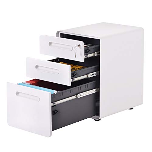 Mobile File Cabinet 3 Drawers Metal Filing Cabinets Pedestal Round Corner with Lock
