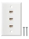 Ethernet Wall Plate, 3 Port Cat6 RJ45 Keystone Inline Coupler Wall Plate for Cat7/6/5/5e Ethernet Devices - White