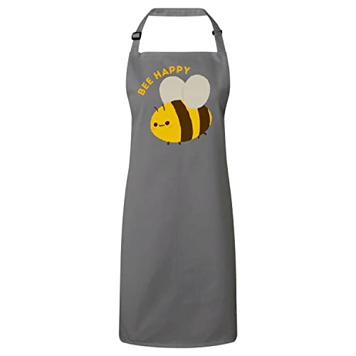 Tablier cuisine premium gris avec illustration abeille en coton chic de qualité supérieure
