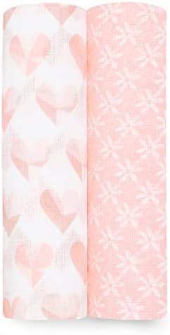 aden + anais Cotton Muslin Swaddle - 2 Pack Squares | Large Receiving Blankets for Girls & Boys | Ideal Newborn Babies & Infant Swaddling Wrap Set | Perfect Rising Star, 0-3 Months