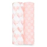 aden + anais Swaddle Blanket, Boutique Muslin Blankets for Girls & Boys, Baby Receiving Swaddles, Ideal Newborn & Infant Swaddling Set, Perfect Shower Gifts, 2 Pack, Piece of My Heart