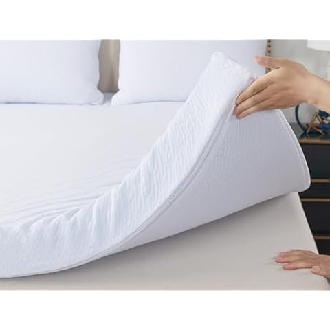 WhatsBedding 3 Inch Memory Foam Mattress Topper Queen Size with Soft Cover, Memory Foam Bed Topper with Removable & Washable Cover Rayon from Bamboo for Back Pain (80x60x3in)