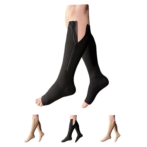 HealthyNees 30-40 mmHg Extra Firm Compression Closed Open Toe Wide Zipper Socks (2X-Large, Open Toe Black)