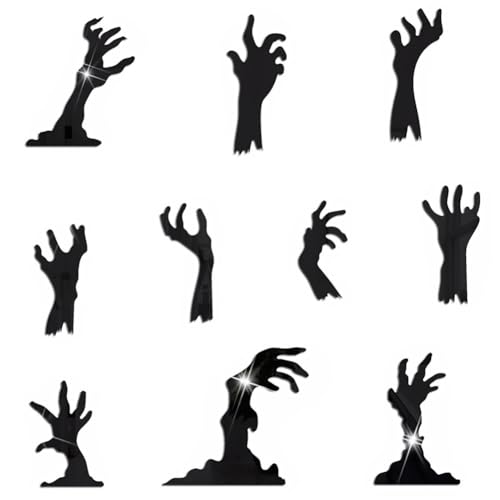 CREATCABIN 2Pcs Halloween Mirror Wall Stickers Removable Acrylic DIY Mirror Decal 3D Mirror Palm Hand Wall Art Decor Self Adhesive Decorative Mirror for Home Room Bathroom Wall Cabinet Black 8x6Inch